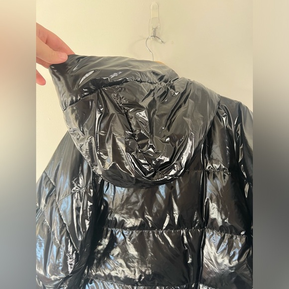 Essentiel Antwerp Black Gloss Oversized Quilted Duck Down Hooded Puffer Jacket - Picture 11 of 16